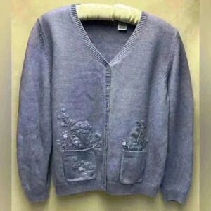 Alfred Dunner Vintage 90s Lavender Embroidered Floral Sweater Petite Large